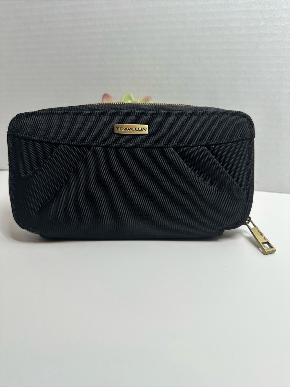Travelon Black Textured Zip Pouch with Gold Accent